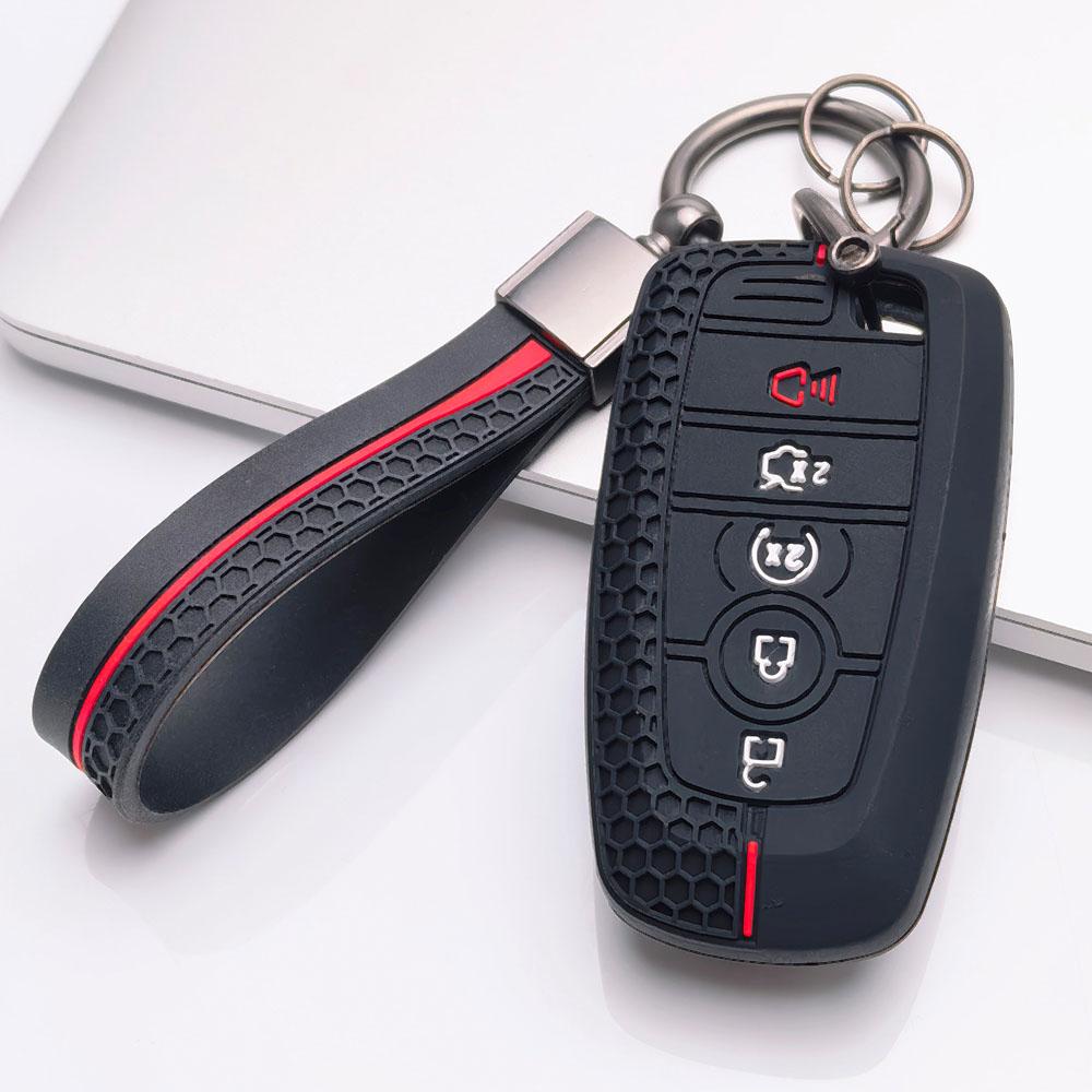Silicone Key Fob Cover with Matching Keychain Compatible with Ford F150 F250 F350 Explorer Edge Escape Fusion Mustang Expedition, Fits Ford Escape