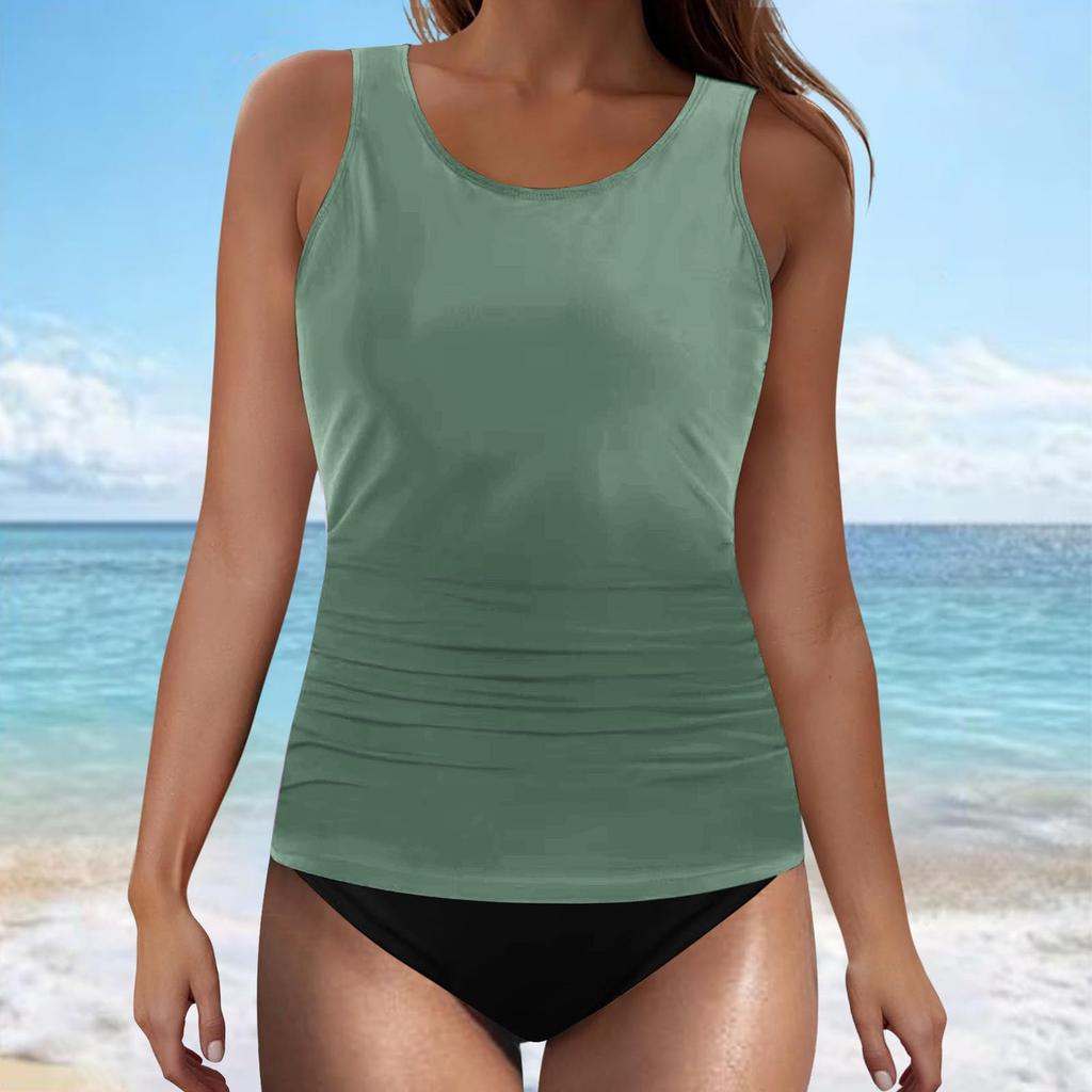 Women's Two Piece Tankini Swimsuit Set with Padded Bra and Wireless Support Stylish Solid Color Swimwear for Beach Pool