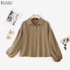 ZANZEA Women Loose Classic Collar Solid Color Long Sleeve Blouse
