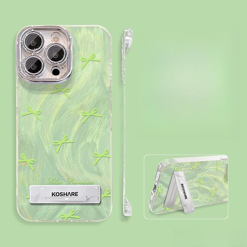 Bow Bracket Suitable for Apple 16 Mobile Phone Case 13promax Feather Yarn Without Border 15 Small Fresh 14