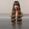 Long Wavy Ombre Dark Brown Wigs for Women Cosplay Daily Hair Wig with Bangs High Temperature Fiber