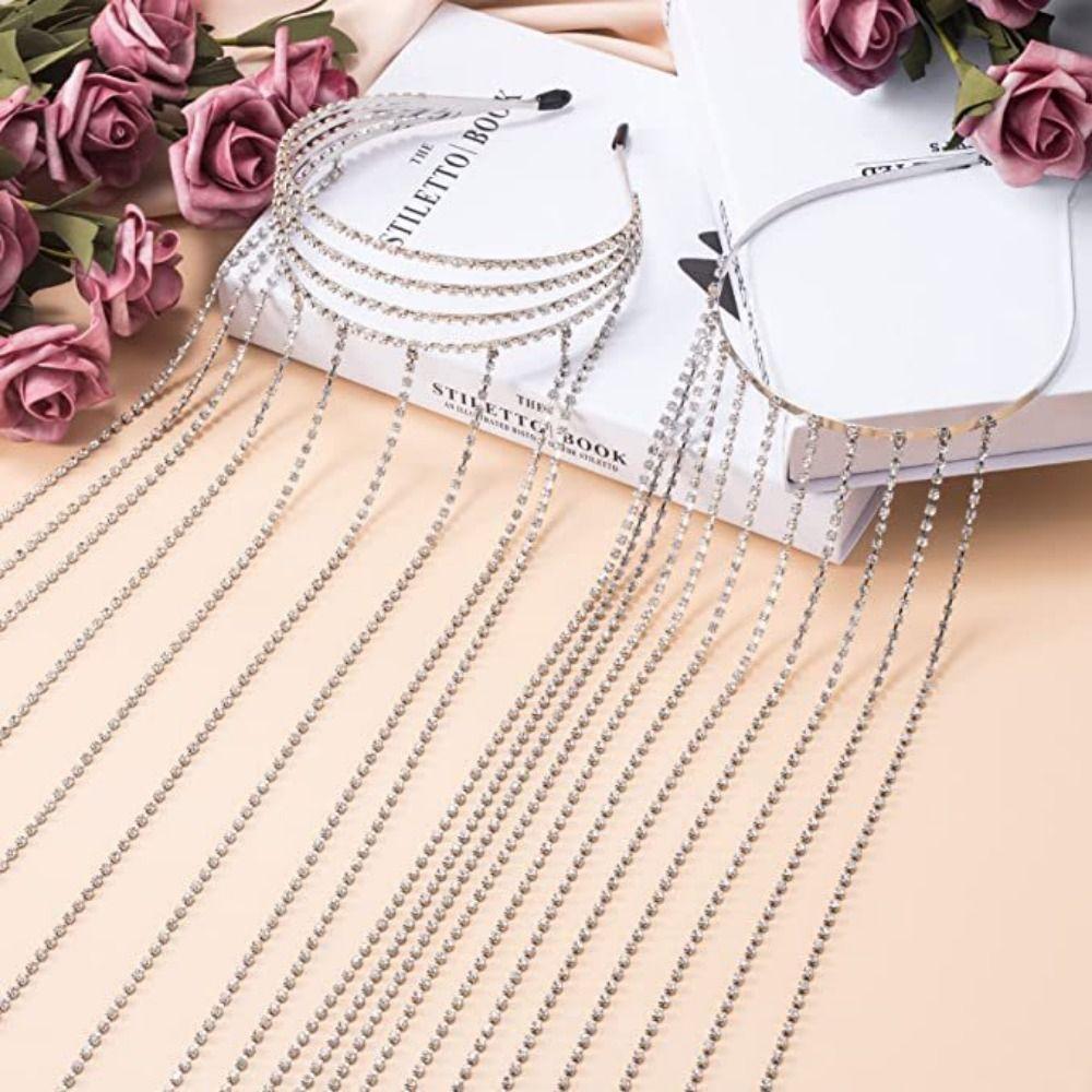 Exaggerated Design Rhinestones Tassel Headband Luxury Shiny Hair Accessories Daily Wear