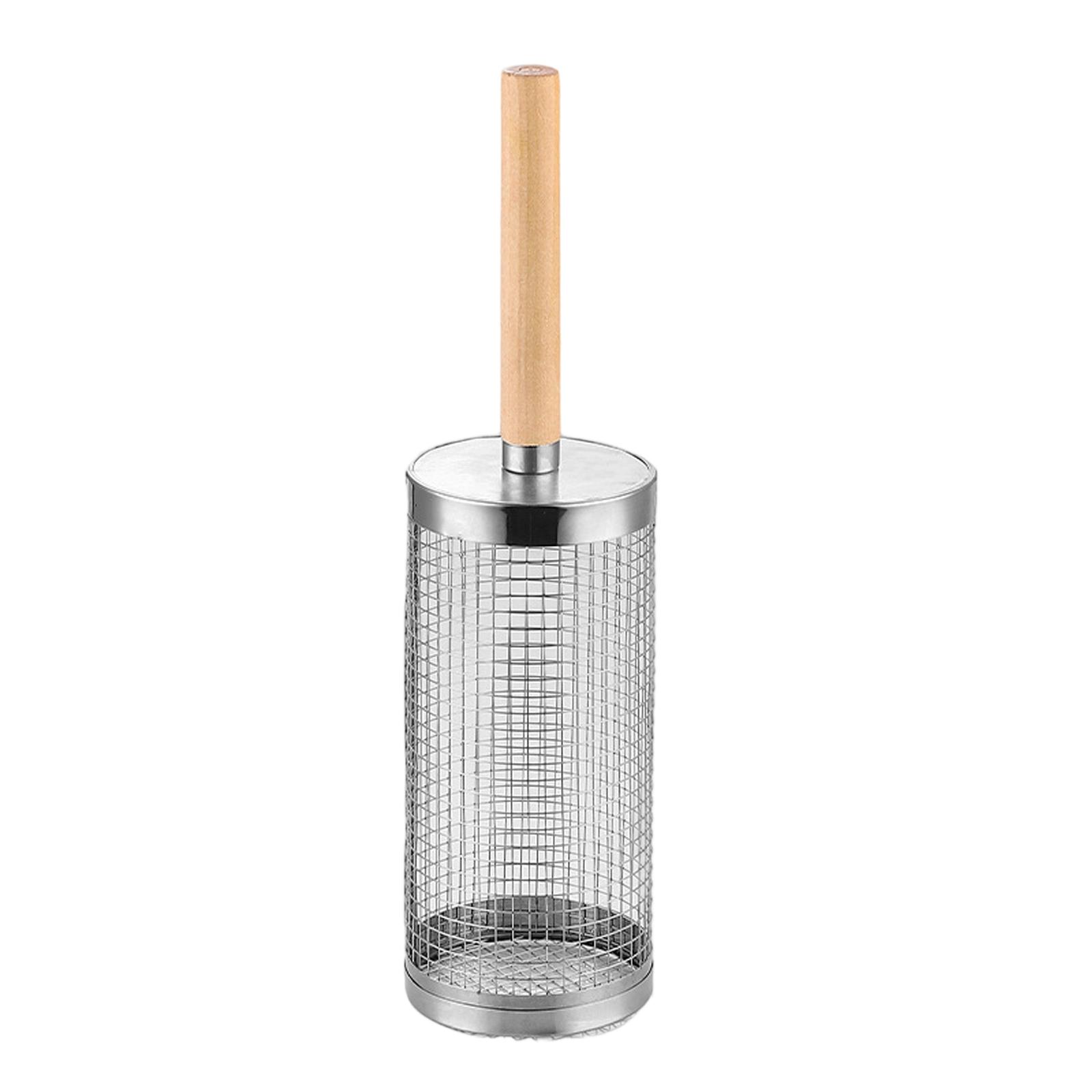 

Portable Outdoor Rotating Round BBQ Grill Basket with Wooden Handle Stainless Steel Mesh Barbecue Cooking Tool for Camping Picnic One Size