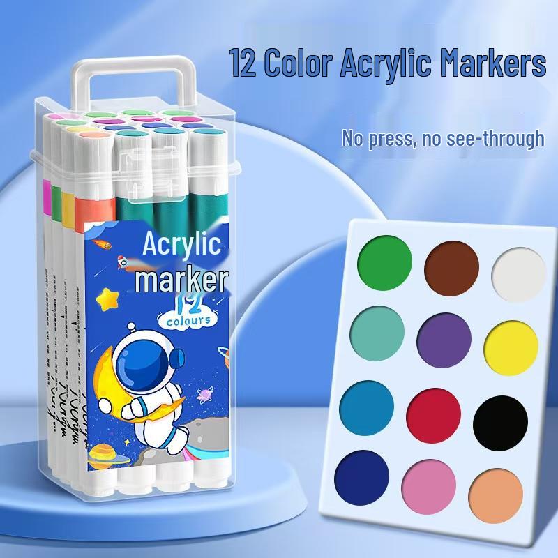 Washable Acrylic Markers: Non-Bleed, Layerable, Waterproof, Quick-Dry, Includes 24 Colors, Ideal for Students & Art.