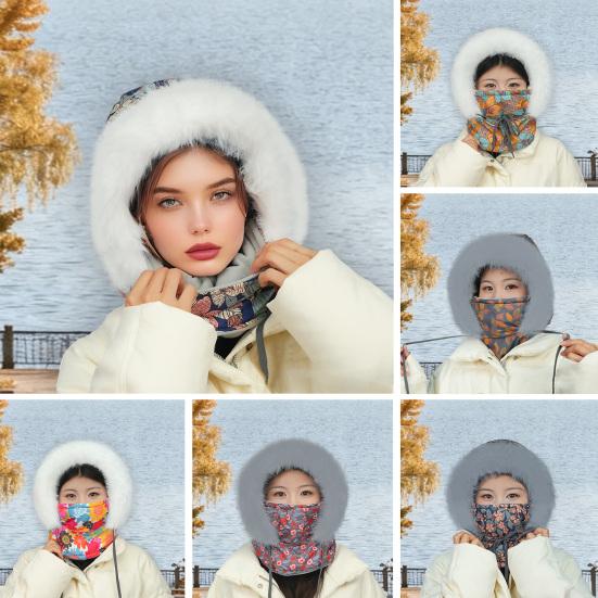Balaclava Ski Face Cushion for Women Fleece Lined Windproof Floral Scarf Hat Thermal Face Guard Neck Warmer for Cold Weather