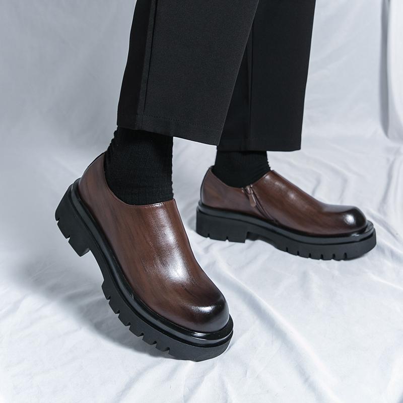 Fashion Fashion Side Zipper Loafers Handmade Mens Business Designer Leather Shoes Breathable Male Comfortable Men Casual Walking Shoes