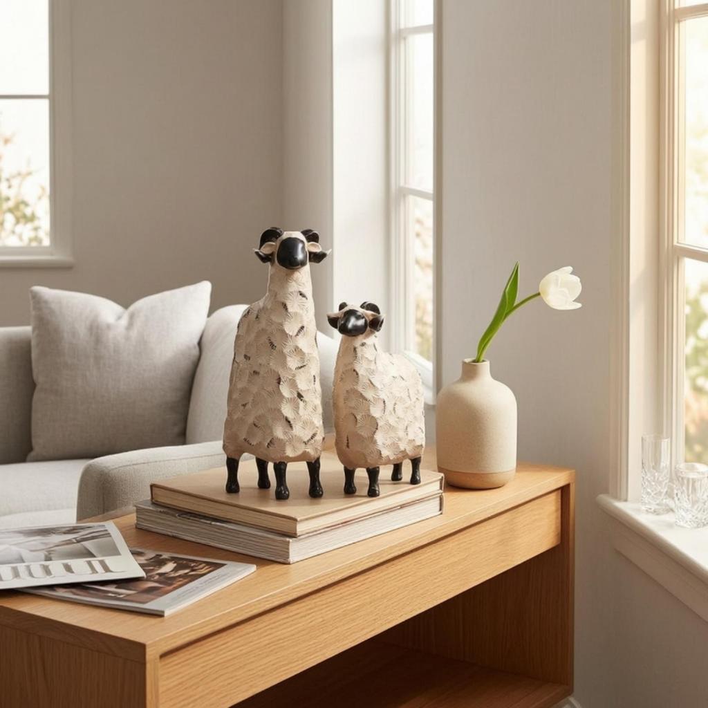 2 Pieces Sheep Figurine Decorative Ornament Textured Animal Statue for Collectors,