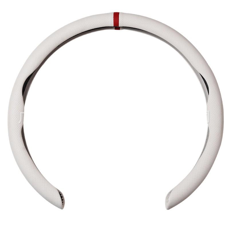 Universal Nappa Leather Steering Wheel Cover 38cm Diameter - Perforated Anti-Slip Sweat-Absorbent Sport Design With Centering