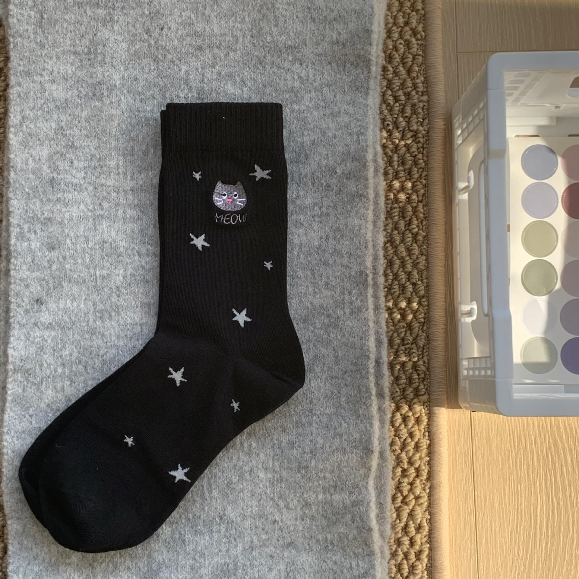 

Cute Cat Embroidered Socks Cartoon Animal Socks Gray Boneless Socks One size fits all чорний