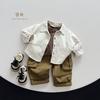 Korean boys' shirt long sleeved spring and autumn 2024 new girls' shirt baby top children's cardigan outdoor wear