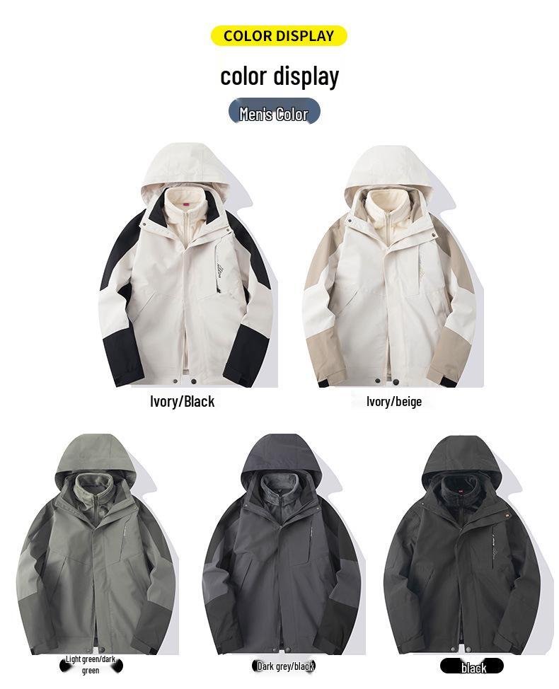 Unisex Větruodolná 3v1 Teplá Bunda Color Block na Podzim a Zimu