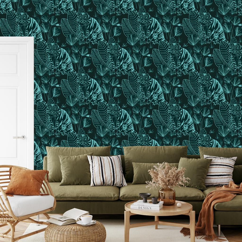Tigers and Plants Wallpaper for Living Room and Bedroom 50x1000