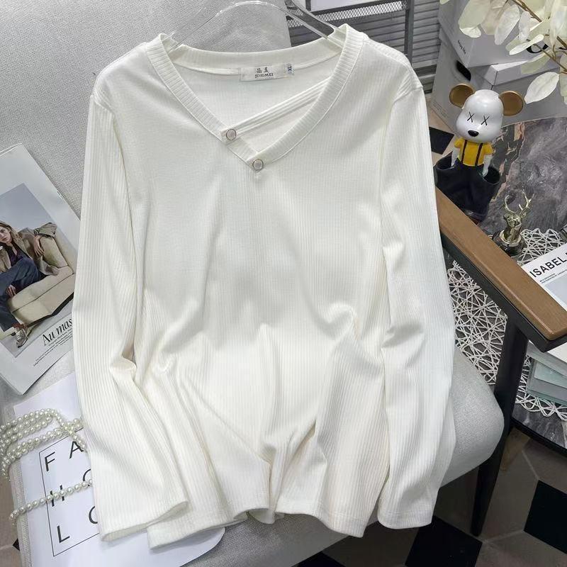

Women s Right Shoulder Long Sleeve Design Hollow Top Autumn and Winter Inner Layering Shirt L белый