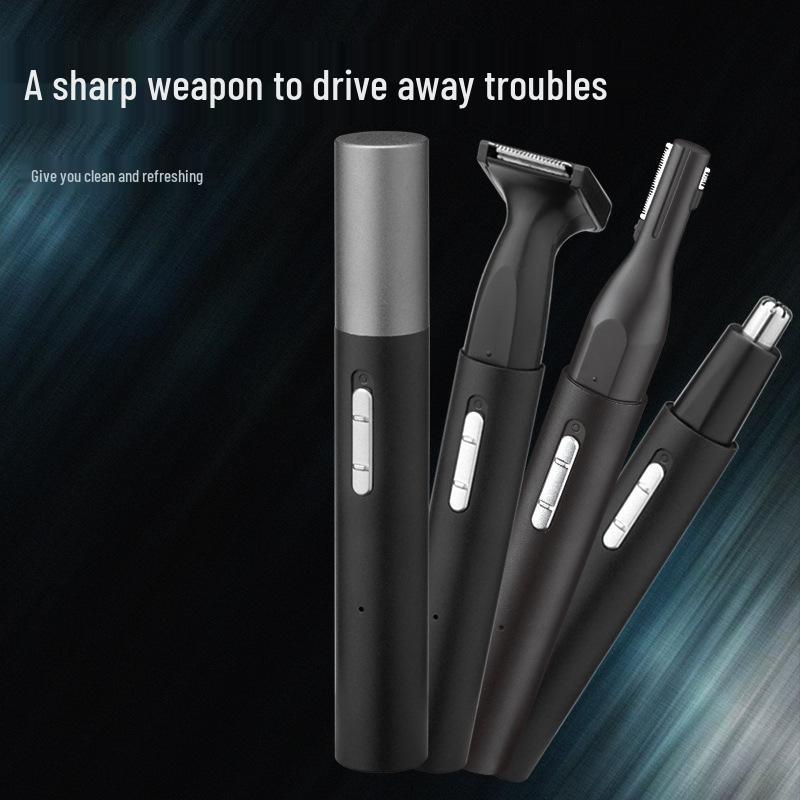 3-in-1 Men's Grooming Kit: Shaver, Nose & Eyebrow Trimmer, USB Rechargeable.