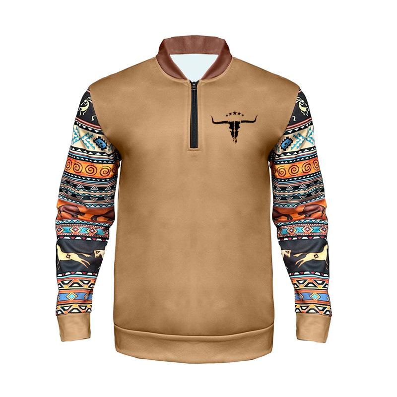Retro High Street Half-Zip Pullover Stand Collar Oversized Casual Printed Men's Sweatshirt