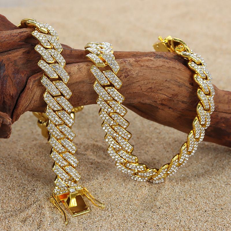 New Design Rhinestone Diamond Necklace for Men Mixed Inlaid Gold Iced Out Baguette Cuban Link Chain