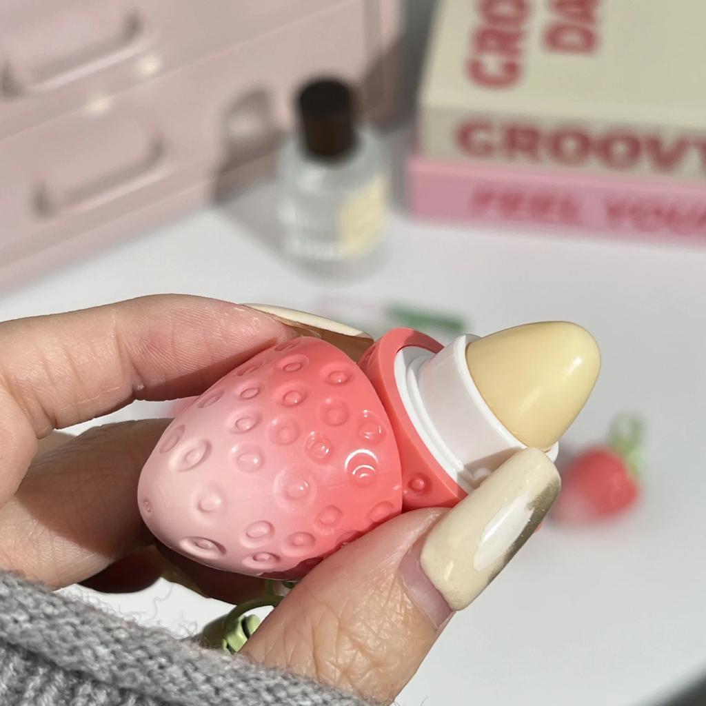 1 szt. Brelok Truskawkowy Balsam do Ust Rozgrzewający Długotrwały Naturalny Różowy Szminka Tint Zmieniająca Kolor Szminka Owocowa Pielęgnacja Ust Makijaż