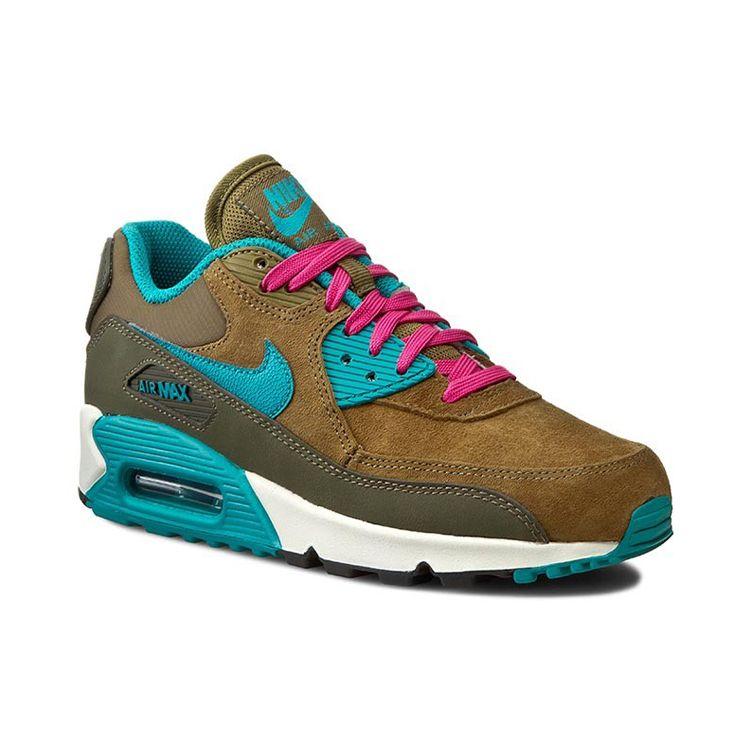 Nike Air Max 90 Leather Retro Casual Suede Shock Absorbing Durable Low Top Running Shoes Women Sneaker Brown Green 768887-300