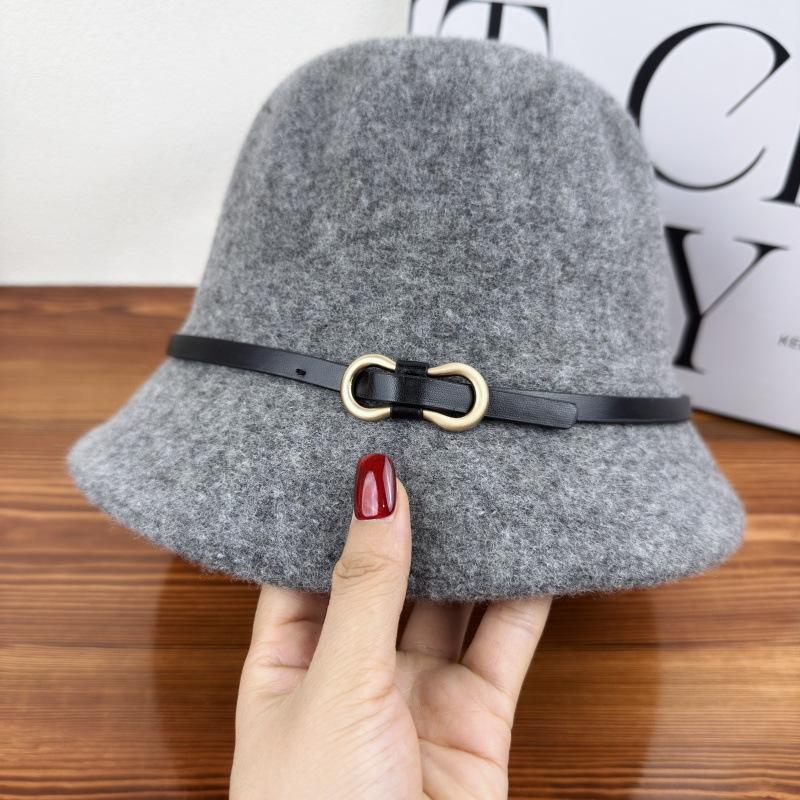 

Spring and Autumn simple belt buckle wool versatile face small bucket hat (55-60cm) adjustable
