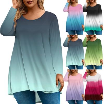 Women's Fashion Large Size Round Neck Long Sleeve Casual Print Loose Pullover Top