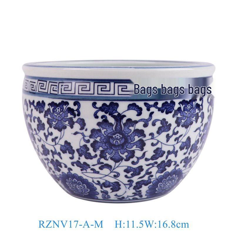 Blue and White Porcelain Turtle Tank: Fish and Lotus Pot for Desktop or Floor