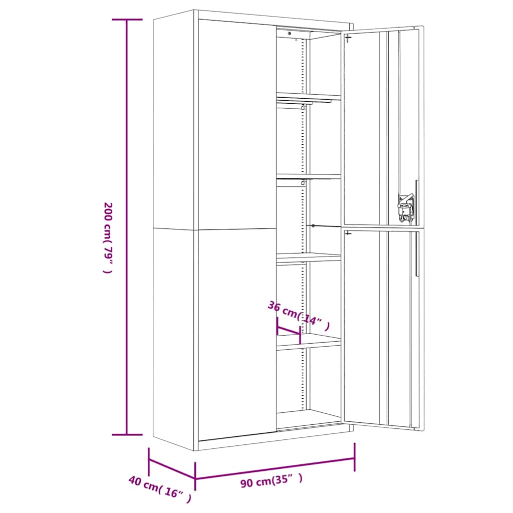 Filing Cabinet Light Grey 90 x 40 x 200 cm Steel