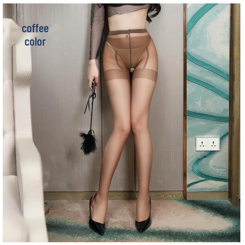 Ultra-thin Strappy Open Crotch Color Block Thigh-High Stockings - Sexy Patchwork Pantyhose for Women