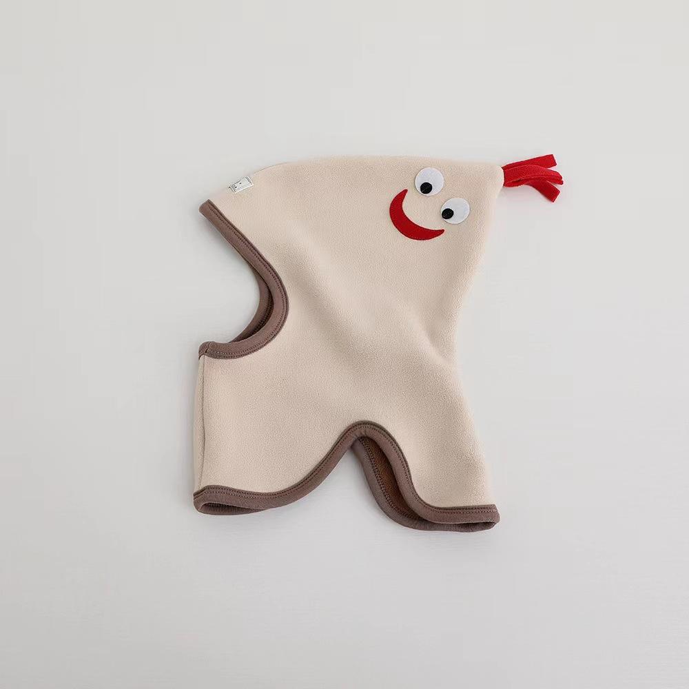 Niedliche Babymütze, Schal, einteilig, weiches Fleece, Herbst/Winter, Kinder-Beanie, warme Ohren, Nackenschutz, Cartoon-Kinderkappe