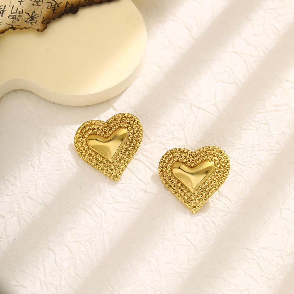 Temperament Retro Vertical Striped Stud Earrings High-Grade Stainless Steel Hollow Love Butterfly Earrings Women'S Niche Earrings