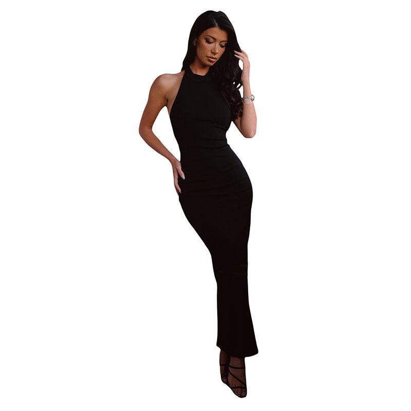 Summer New Women's Fashion Halter Neck Sexy Backless Slit Hip-wrapped Slim Dress Female