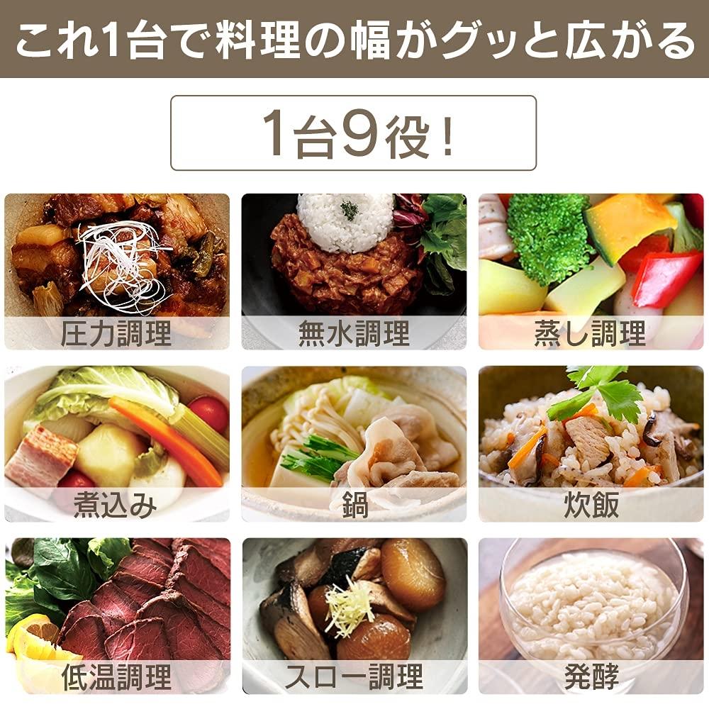 IRIS OHYAMA Electric Pressure Cooker, 3L, For 3~4 People, Low Temperature Cooking, Tabletop Pot, Reservation Function, Recipe Book Included, Cacao Bro