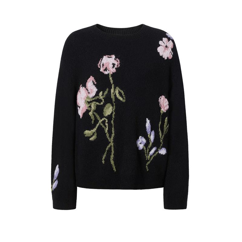 JIUZI AnaCo Relaxed Fit Dropped Shoulder Jacquard Wool Sweater