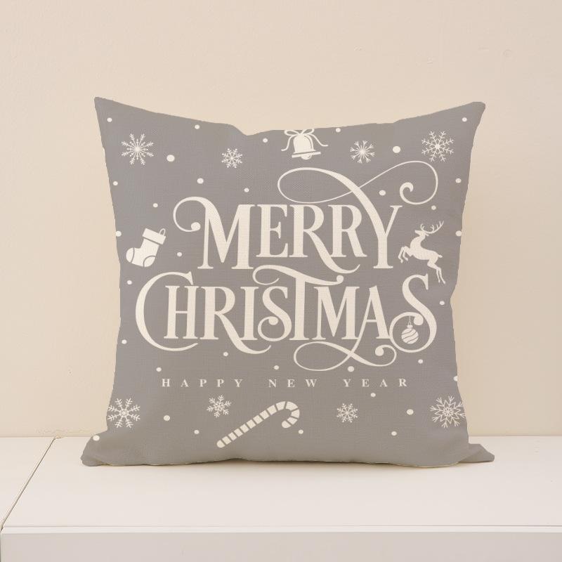 Red Christmas Print Pillow Cover Nordic Style Linen Print Holiday Decoration Living Room Sofa Cushion Cover Pillow