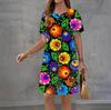 Modisches 3D-Druck Sommerkleid Locker Lässig Kurzarm Rundhals Minikleid