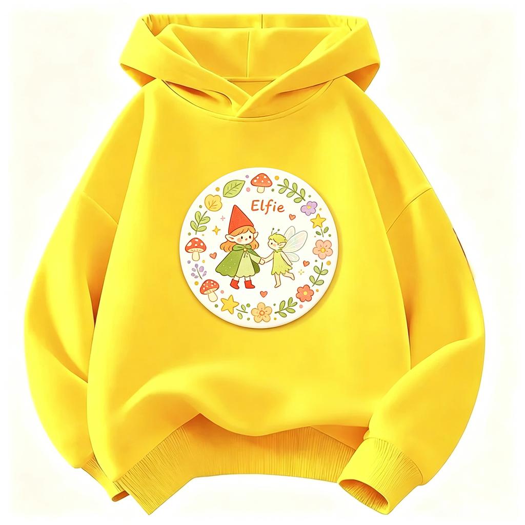 Kids Girls Hoodie Elfie Cartoon Super Elf & Winged Fairy Graphic Sweatshirt Floral Mushroom Circle Print  Casual Pullover Children Autumn Outfit