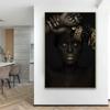 Modern Figure Art Canvas Painting African Black Woman Posters and Prints Gold Jewelry Girl Wall Pictures for Living Room Decor