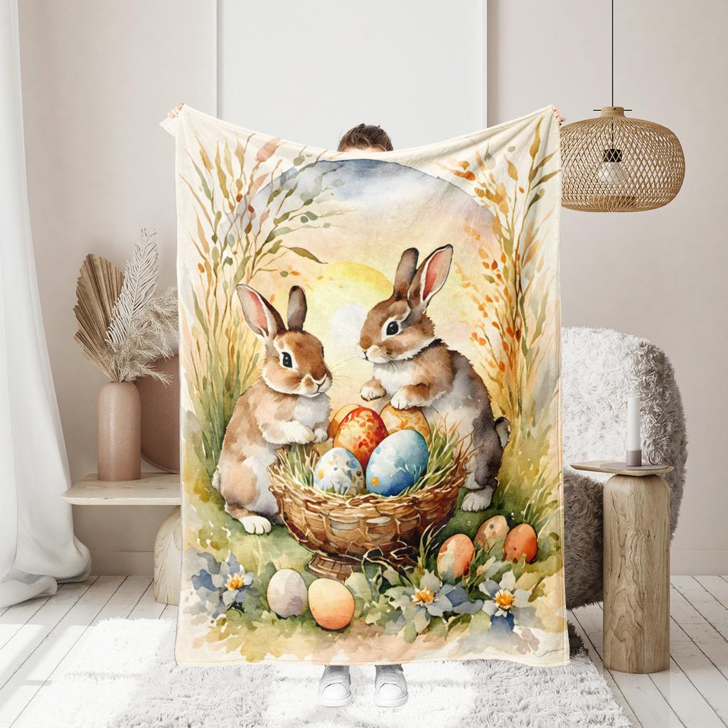 1PC Happy Easter Celebration Pattern Flannel Blanket,Soft,Skin-Friendly,Warm,Machine Washable,Suit for Sofa, Bed, Office,Camping
