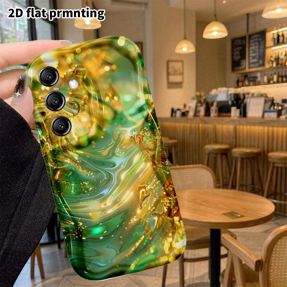 Phone Case: 2D Flat Samsung Galaxy A34 A35 S20 S22 S21 FE Plus Ultra Protective Case, Green-gold Fluid, Christmas and Halloween Gift