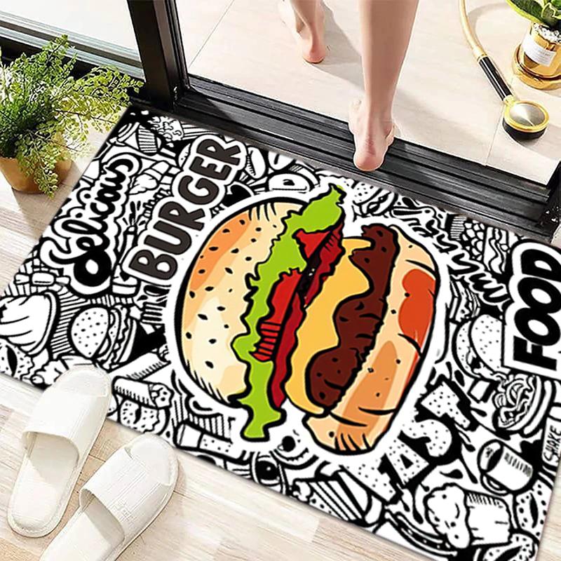 1Pc Food Theme Printed Circular Carpet, Home Door Mat, Outdoor Travel Protection Carpet B6