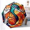 1 Stück Buntglas-Fuchs-Design Automatischer Faltregenschirm - Tragbares 3-fach faltbares Design mit 8-Speichen-Eisenrahmen, Outdoor, Ideales Geschenk für Fans, Reisende, Täglichen Gebrauch
