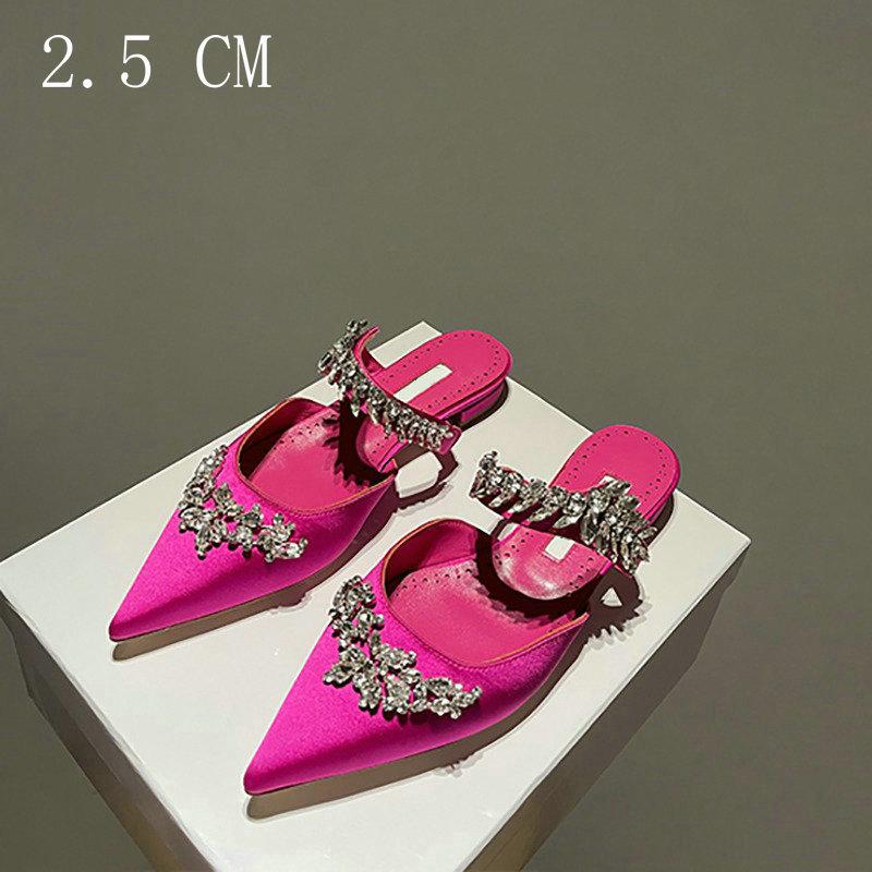 Luxury Crystal Slipper Wheat-Ear Rhinestone Pointed Sandals Silk Satin Covered Head High Heels Slippers Woman