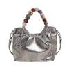Tote Bag Beading Handle Shoulder Bag Crossbody Bag Women's Shoulder Bag Cute Silver PU Bag  Travel
