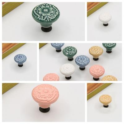 Bouton de Meuble en Céramique Motif Fleur Trou Unique Boutons de Tiroir Vintage Quincaillerie
