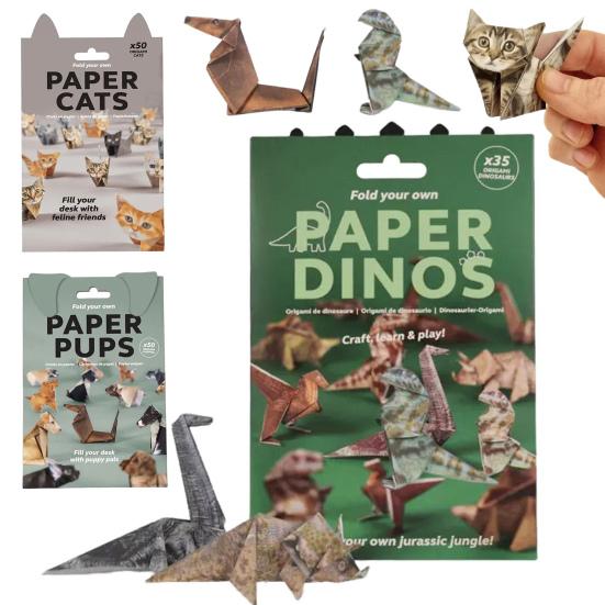 DIY Papirdyr Origami Papir til å brette Søt Katt Hund Dinosaur Figurer Morsomt Origami Håndverksett for Voksne Barn Gave Skrivebordsdekorasjon
