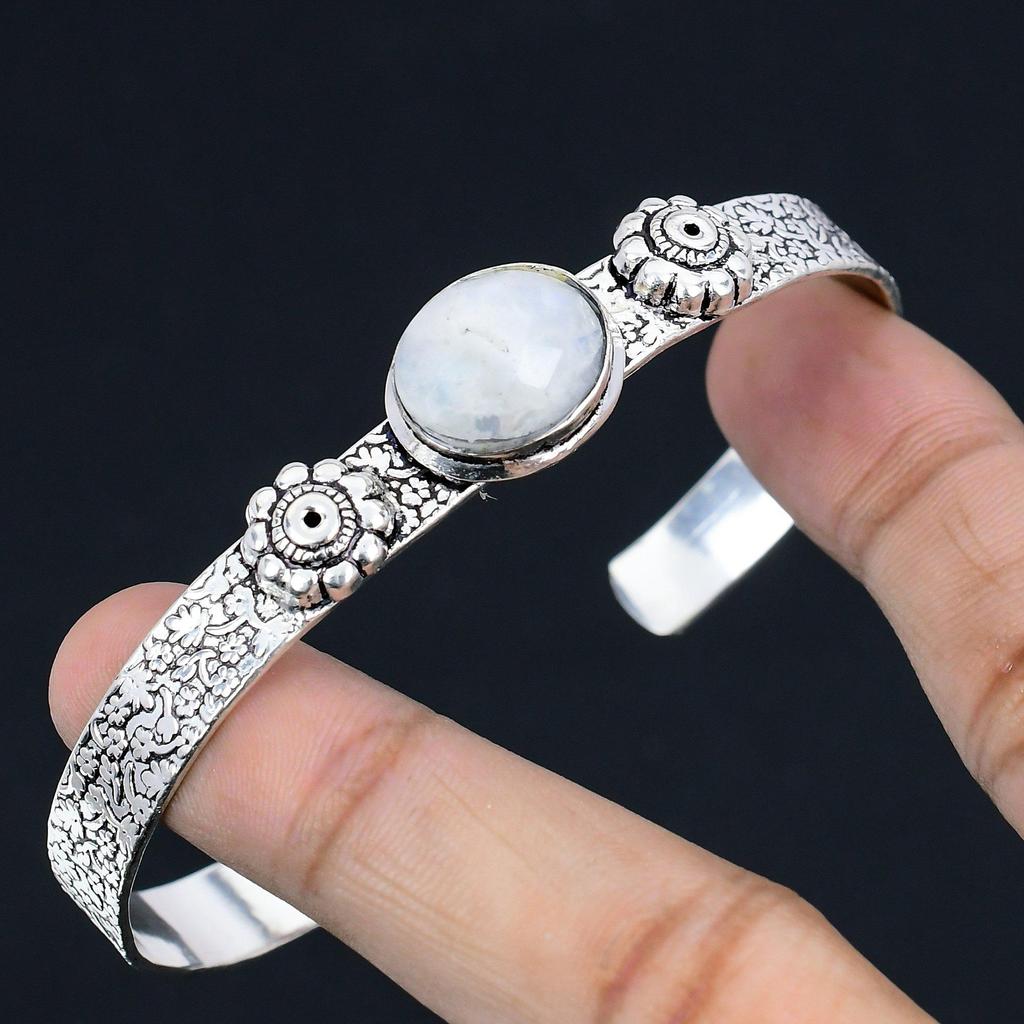 925 Sterling Silver Rainbow Moonstone Gemstone Elegant Engagement Bangle Jewelry