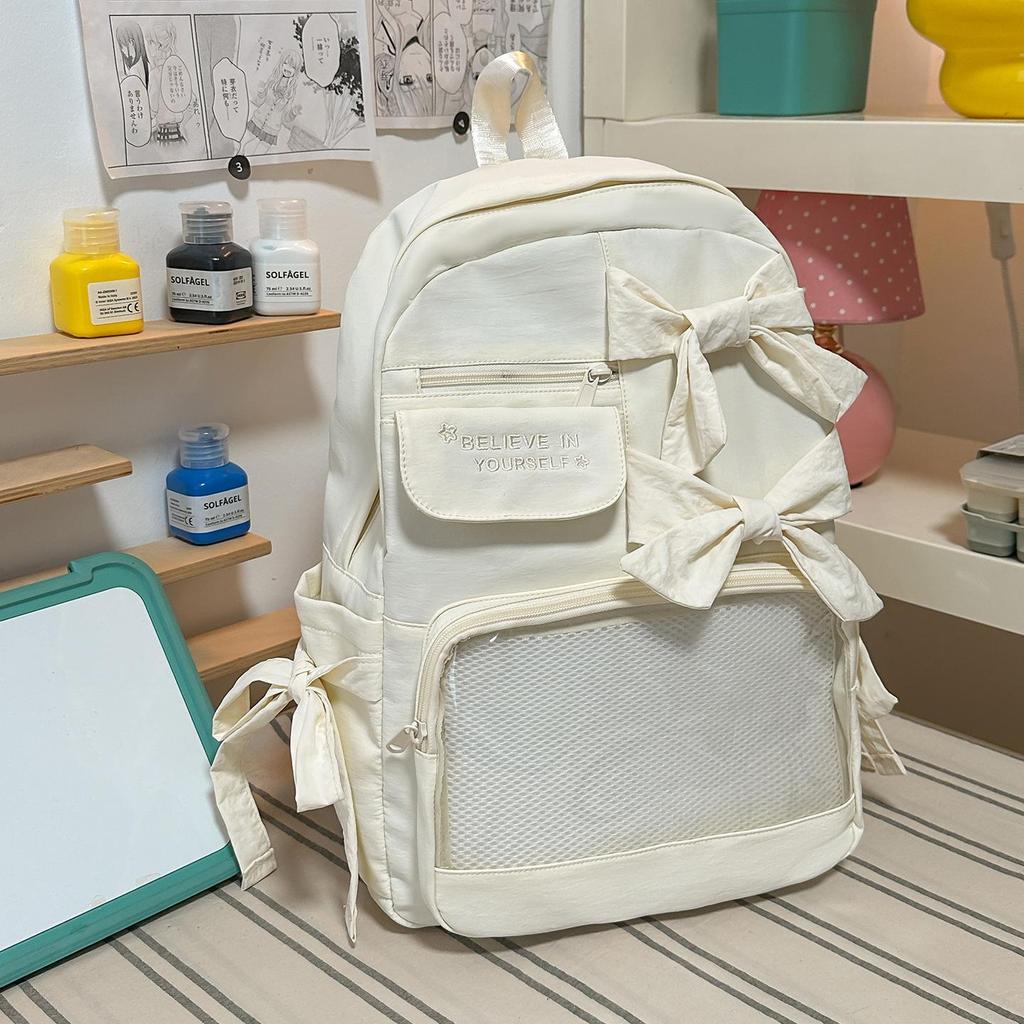 Schoolbag Gentle Sweet Wind Bow Backpack Korean ins Wind Student Party DIY Transparent Window Class Travel Backpack