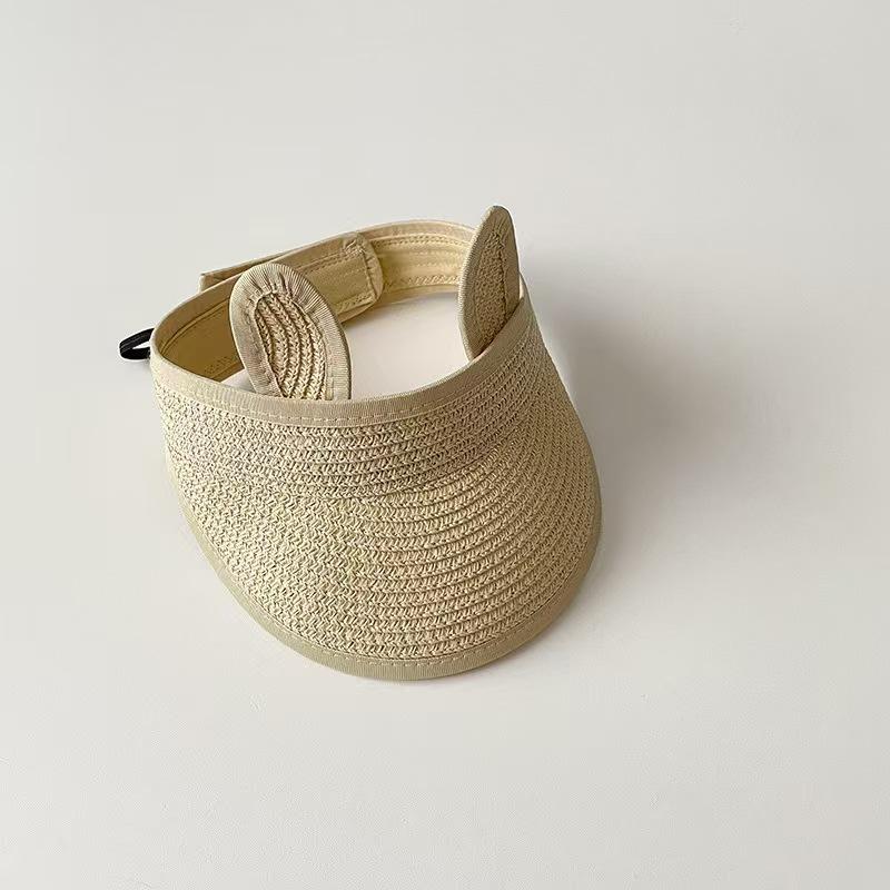 

Toddler Kids Summer Sun Hat Breathable Adjustable Straw Visor Cap for Boys Girls Beach Outdoor Cap with Cute Ears 48-52cm бежевый