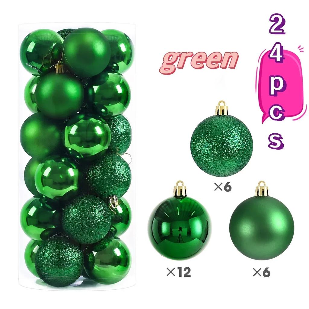 24pcs Christmas Ball Ornaments Plastics Solid Color Suspended Bauble Christmas Tree Hanging Balls Party Wedding Accessories