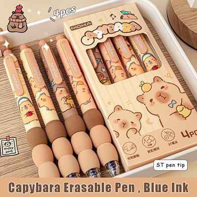 4PCS Cartoon Cute Capybara Erasable Gel Pens Kawaii Quick-Drying Writing Smooth Elegant Neutral Pens Aesthetic Stationery