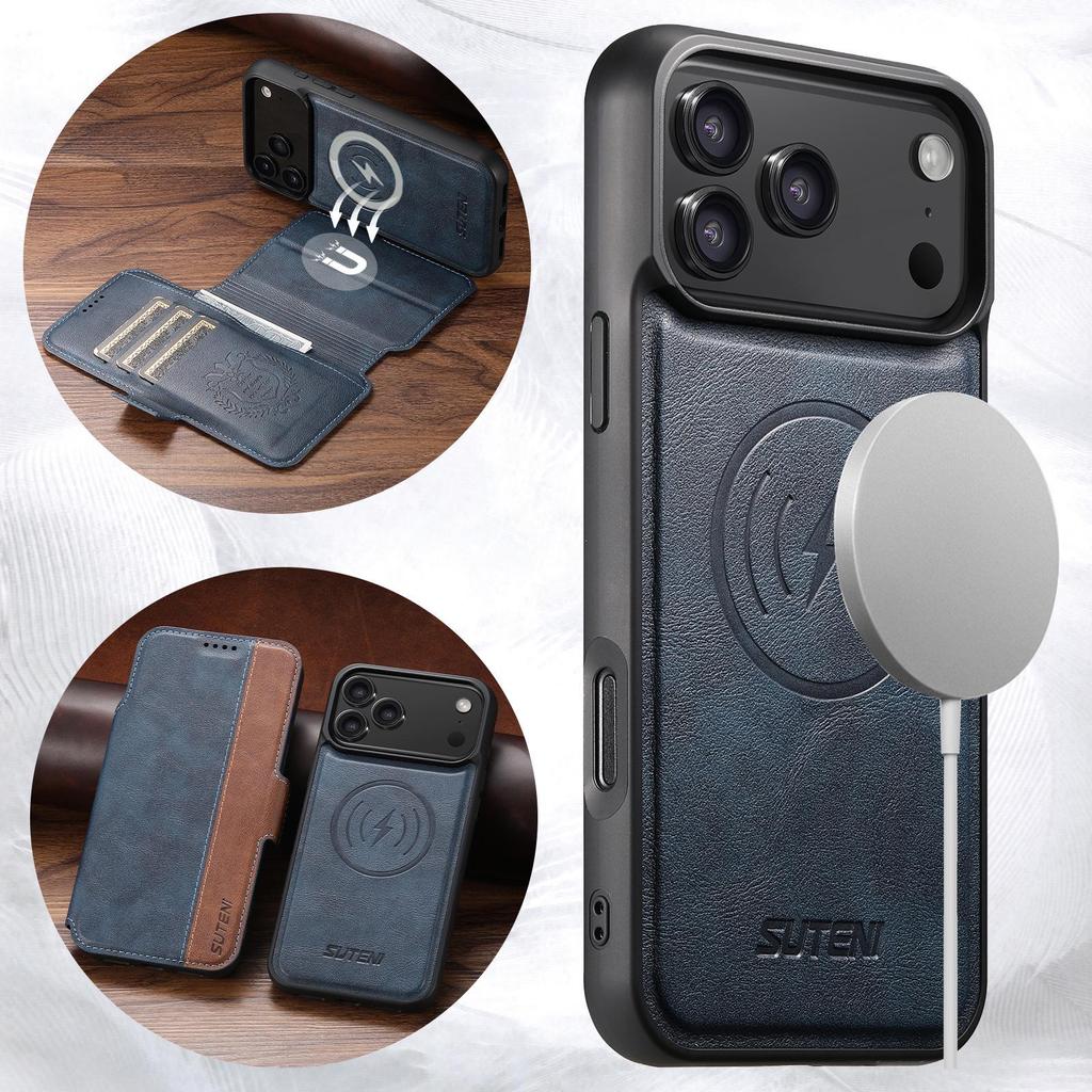 Étui à rabat magnétique en cuir pour iPhone 17 Pro Max & Samsung S25U avec chargement sans fil